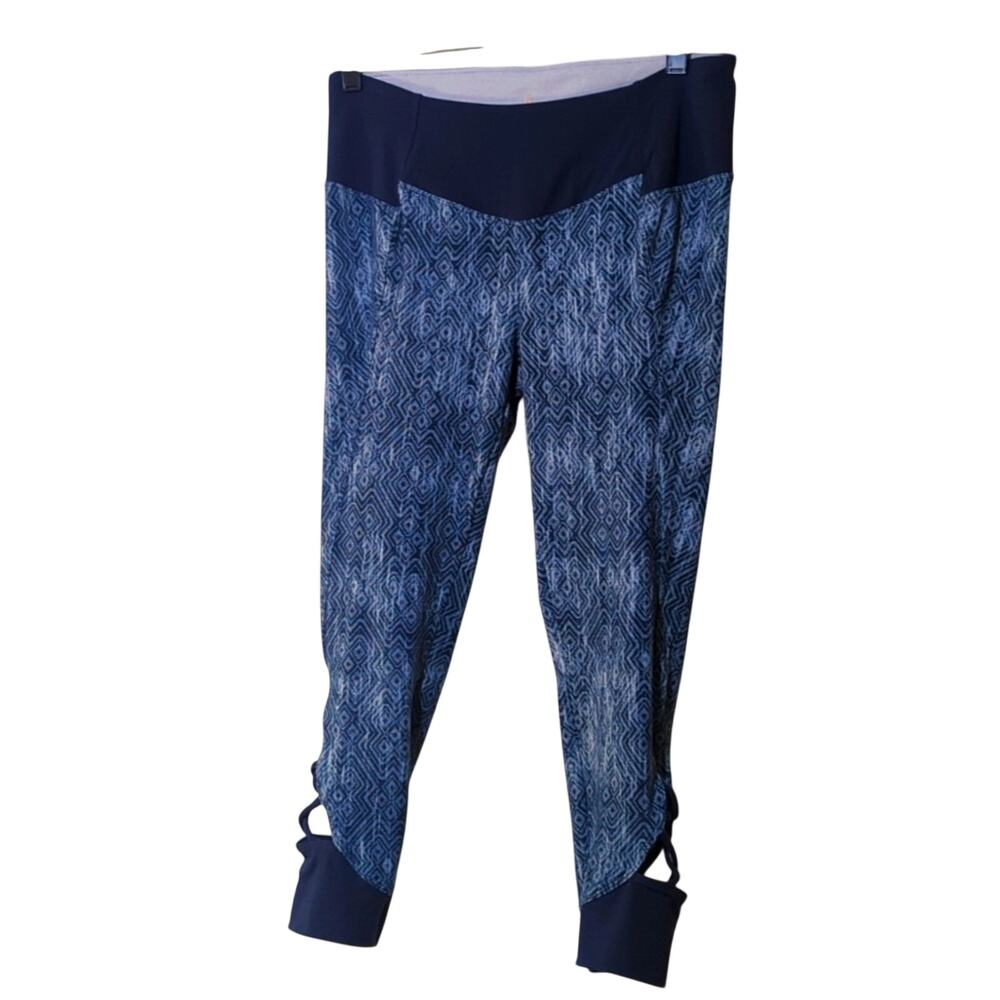 Prana Navy/Light Blue Geometric Cropped Cut Out Yoga Leggings Women's Size M